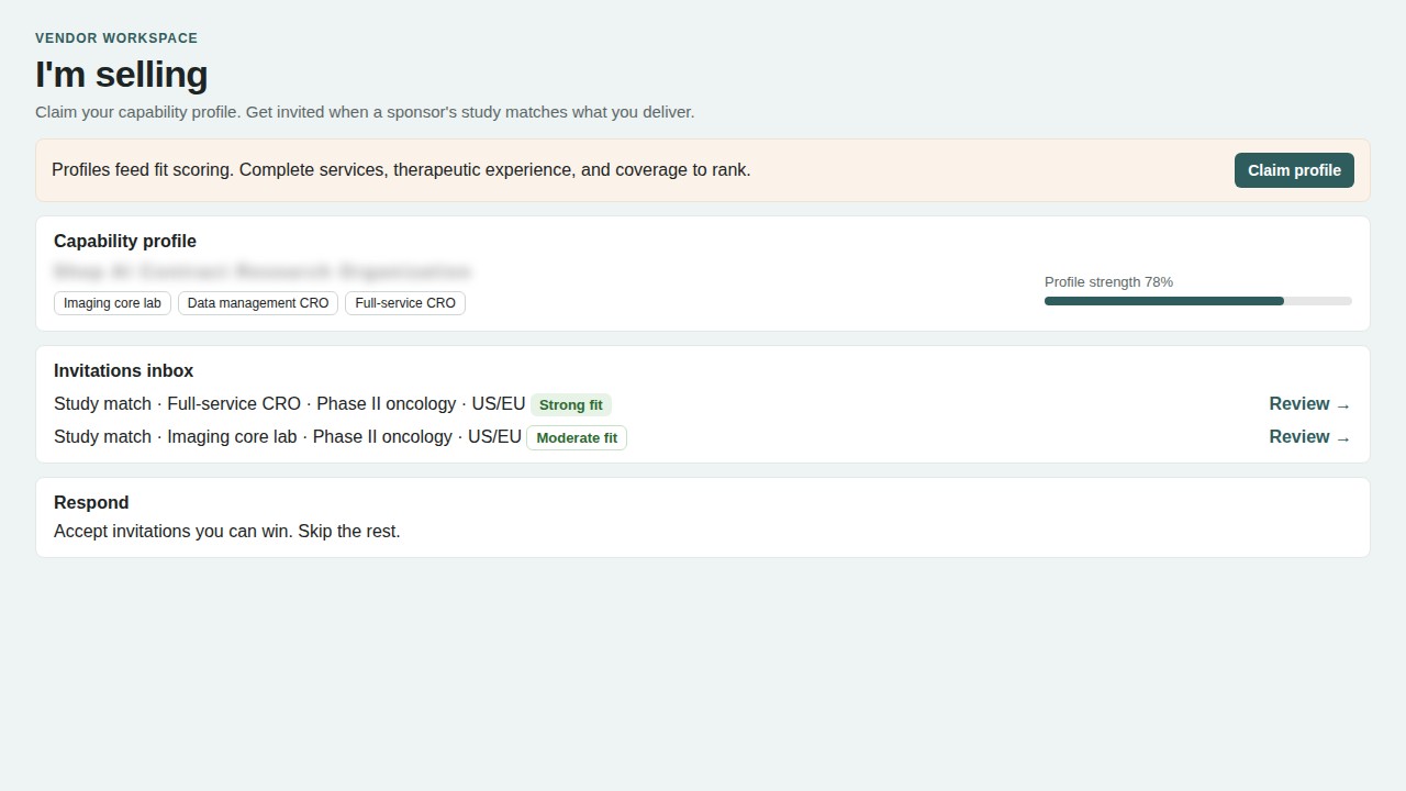 Shepp vendor workspace: capability profile and study invitations